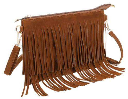 minkissy Vintage Tassel Brown Crossbody Bag for Women Fringe Purse Lightweight Retro Saddle Shoulder Bag for Women Party Travel Daily Use
