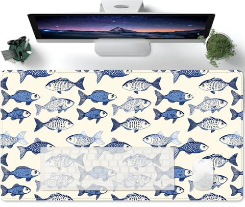 Gaming Mousepad Blue fish Extra Large Gaming Mouse Mat XXL Mouse Pad - Extended – Mice Mat Pad - Non-Slip Rubber Base – For Mouse and Keyboard - 600x300mm