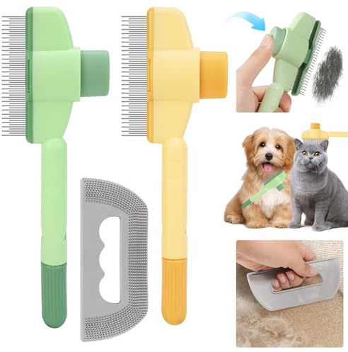 2 stycken husdjurs-hundborste, kattborstar, pälsblixtborste med djurhårsborttagare, rent husdjurshår från borsten med en knapp och smuts, långhåriga och korthåriga katter
