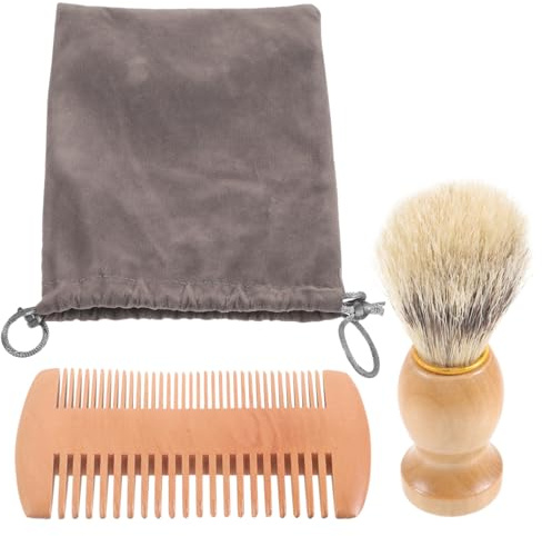 WRITWAA Holzkamm Bartkamm für Männer mit Taschenkamm Bartstyling-werkzeug Tragbarer Rasierpinsel für Reisen Inklusive Aufbewahrungstasche
