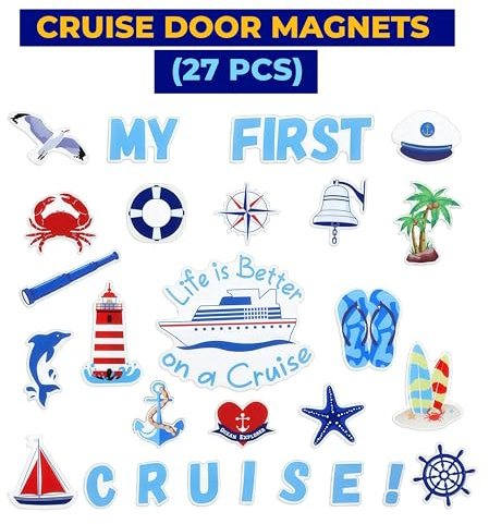 Cruise Ship Door Magnets [27 Pack] – Colourful, Cruise Themed Design – Large Magnets – Nautical Magnetic Decorations for Cabin Doors & Fridge – Cruise Essentials