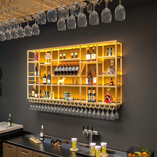 Casier à vin mural avec lumière LED, grandes étagères en métal pour le stockage du vin, décoration d'intérieur élégante et fonctionnelle
