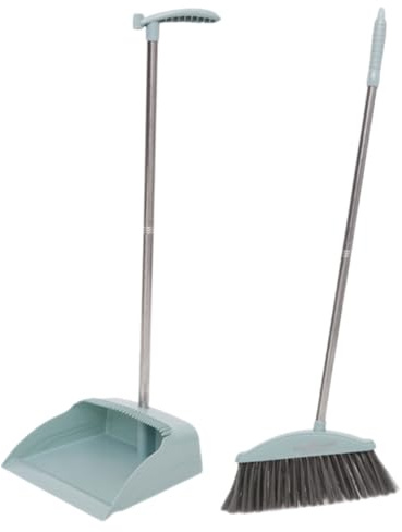 ULTECHNOVO Dustpan and Brush Set, 2pcs Lightweight Indoor Cleaning Broom with Stand-up Dustpan, Non-Stick Hair and Debris, Suitable for Home and Dormitory Use, Light Blue