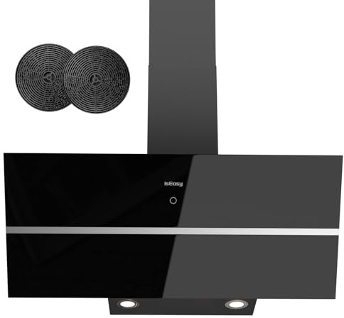 Dunstabzugshaube 90 cm, IsEasy Umluft Dunstabzugshaube mit 578 m³/h Starke Saugleistung, 4 Einstellstufen, Abluftmodus, 1–9min Verzögerungs-Ausschaltfunktion, Speicherfunktion, 58 dB, Schwarz, A++