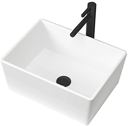Lavandino da appoggio, lavabo Rettangolare, lavabo da Bagno Bianco, lavabo da appoggio in Porcellana e Ceramica, Piccolo lavabo con piletta a Scomparsa, 20,5 x 15,7 in