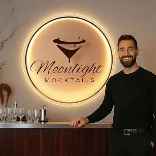 JEMESI LED Logo Schild Personalisiert – Dimmbares Acryl Firmenschild Schwebend, Neon Logo Schild mit eigenem Design für Geschäft, Firmenlogo, Hochzeit, Laden & Events