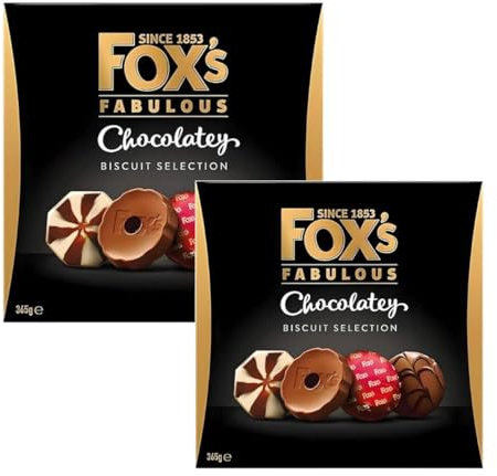 Pack of 2 Fox's Fabulous Chocolatey Luxury Biscuit Selection box, Assorted Chocolate Coated Cookies - Perfect for Xmas Gifts, Cookies, Milk Chocolate, Dark White Fine Chocolate Biscuits- 2x 365g
