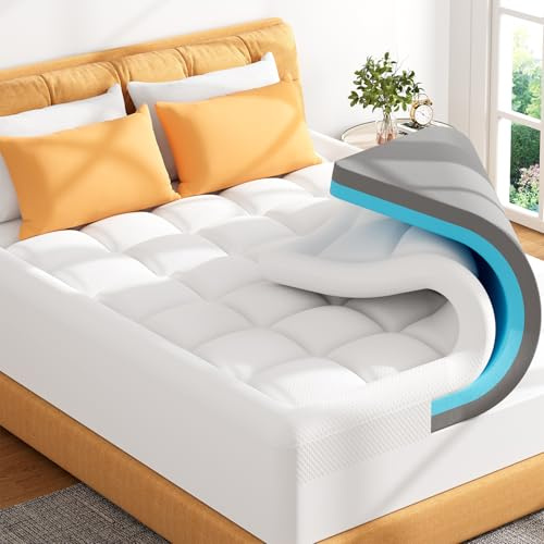 ELEMUSE 4inch Memory Foam Mattress Topper Double Bed with Bamboo Pillow Top Cover, OEKO-TEX & CertiPUR-US (Double 135x190cm,10cm)