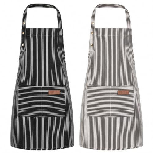 ViEinkaufen 2 Pack Kitchen Aprons for Men Women | Waterproof Chef Bib Adjustable Cooking Apron with 2 Large Pockets for Cooking BBQ, Baking, Cleaning