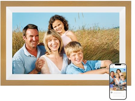 Digitaler Bilderrahmen 15.6 Zoll, WiFi Digitaler Bilderrahmen Eingebauter 32 GB Speicher, Elektronischer Rahmen mit IPS-Touchscreen, Auto-Rotate, Einfaches Teilen von Fotos oder Videos per App