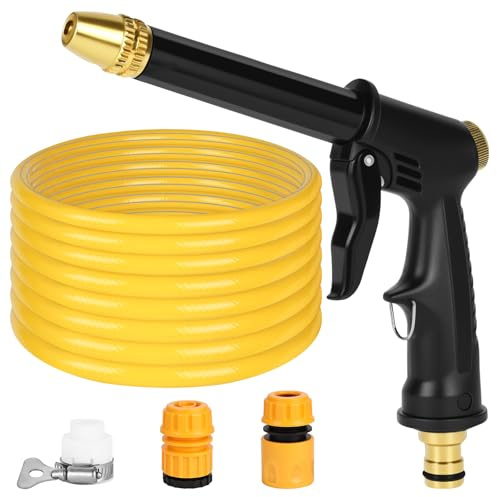 elthmpr - Manguera de jardín de PVC (5 m, 1/2, con pistola pulverizadora de alta presión, 2 accesorios estándar y 1 accesorio universal, manguera resistente a las plegaduras para jardín, lavado de