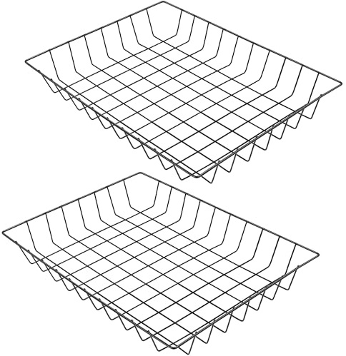 luvtree Tapered Large Wire Desk Basket (2 Pack)–Black Metal File Organizer for Letter & A4 Size Folder, Magazine, Newspaper & Mail–Open Top Desktop Storage Tray for Office, Home & Classroom