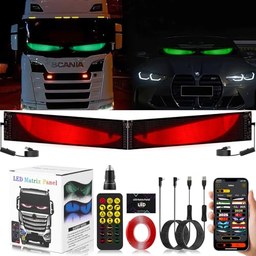 Led Augen für Lkw Auto 2er Set, Devil Eyes Light for Cars, Led Anzeige Programmierbar Laufschrift Leuchtreklame Personalisiert Leuchtschild für LKW, LED Anzeigetafel mit Bluetooth-App, USB 5V 12*60CM