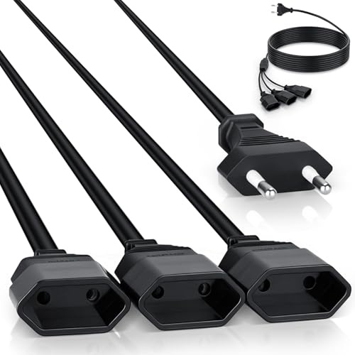 AiQInu Prolunga Elettrica Europeo Type C 3 Metri, 3 in 1 Prolunga Piatta Compatta Europea 250 V/2,5 A, Prolunga Compatta per Casa Ufficio Viaggio, Nera