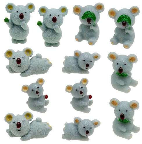 Cayway 12 PCS Miniature Koala Bear, Mini Koala Decor Fairy Garden Animals for Plant Pots Bonsai Craft, Micro Landscaping Decoration