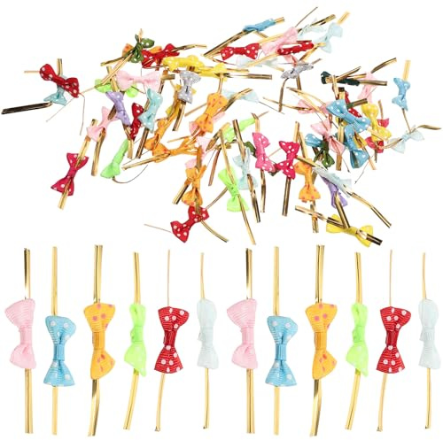CLISPEED Schleifen mit Drehverschluss 100 Stück aus Polyester Flexible Verschlussclips für Snackbeutel und Kuchenverpackungen für Partys und Selbstgemacht Zufällige Farbe