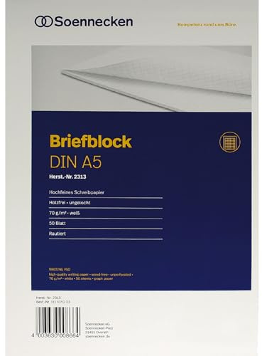Soennecken Briefblock 2313 DIN A5 70g rautiert 50Blatt weiß