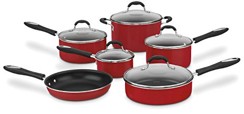 Cuisinart 55-11R Advantage Nonstick 11-Piece Cookware Set, Aluminum, Red