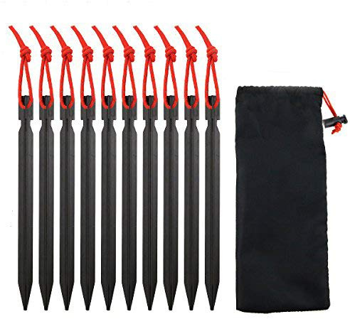 Dawa Zelthering 10 Stück, 17,8 cm Aluminium-Legierung Pfahl mit Seil, schwarz, Ankerstab für Campingausrüstung, Outdoor-Reisen, inklusive Oxford-Tasche