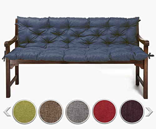 sunnypillow Bankauflage für Gartenbank Outdoor - Sitzkissen und Rückenkissen für Bank 140 x 50 x 50 cm - Polsterauflage für Hollywoodschaukel, Gartenschaukelkissen - Gartenkissen, Bankkissen Blau