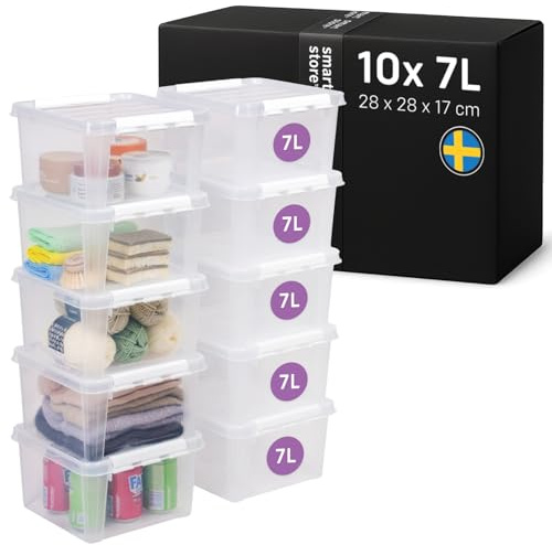 SmartStore - 10x Aufbewahrungsbox mit Deckel Classic 7L (28x28x17cm) | Stapelbare Box mit Deckel | Lebensmittelechte Kunststoffbox | Plastikbox mit Deckel & verstärkten Ecken | 10 Jahre Garantie
