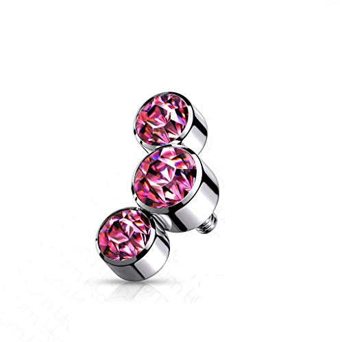 Paula & Fritz® Aufsatz-Dermal Anchor 3 Kristalle Halbmond Titan Grad 23 viele Farben und Gewindestärken Haut-Anker Skin Diver Kugel Bodypiercing