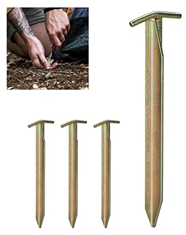 8 x Heringe, T-Profil, verzinkter Stahl, 30 cm lang, schlagfest, Zeltheringe für Vorzelt, Pavillon, Bodenanker, Gold