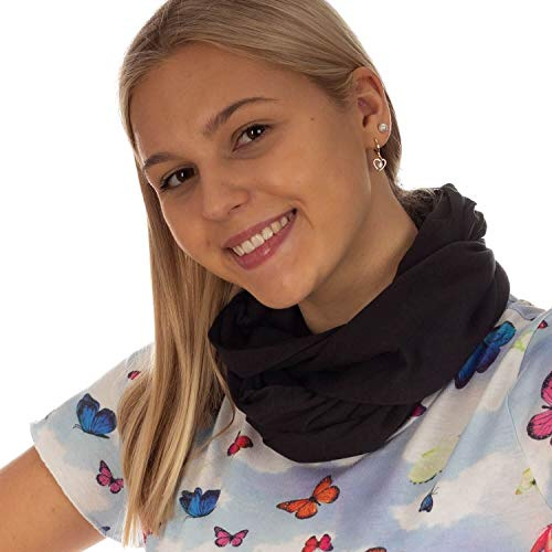 DOLCE ABBRACCIO by RiemTEX Loop Schal Damen Schlauchschal mit Geheimfach Kuscheliger Loopschal aus Jersey Halstuch in Uni Farben (Schwarz)