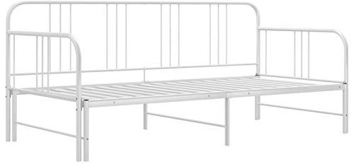 Tidyard Ausziehbett Tagesbett-Rahmen Sofabett Ausziehsofa Schlafcouch Bettgestell Tagesbett Polstersofa Schlafsofa Gästebett Bett Metallbett Bettsofa Sofa Couch Weiß Metall 90x200cm