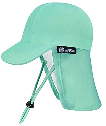 weVSwe Sombrero para El Sol para Bebé UPF 50+ Solapa Protección UV Correas Ajustables para La Barbilla Cuello Solapa Gorro De Baño Playa Mar Verde 0-6 Meses