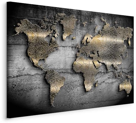 B&D XXL - Akustikbild Weltkarte 90x60 cm 1 tlg Bilder Akustikschaum Schallschutz Kunst Akustikpaneele Wandpaneele Schalldämmung Wandbild Schallabsorber Kontinente Textur Schwarz k-A-0498-b-a