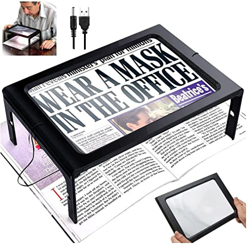 Desktop Reading Magnifier with 12 LED Lights, 2.5 X Large Full Page Magnifying Glass Reading Magnifier, Ideal for Reading Small Prints Low Vision Seniors with Aging Eyes