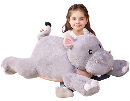 IKASA Stor flodhäst, mjukisdjur, jättegosedjur, 78 cm stor plyschleksak, söt enorm fluffig plyschleksak, present till barn