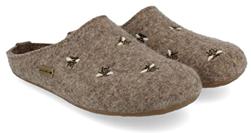 HAFLINGER Everest Api Felt Slippers with Appliqué, Peat, 9 UK