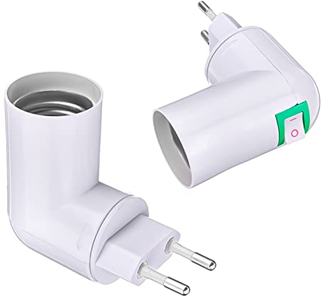 DYOUen 2 Stück E27 Lampenfassung 360° Einstellbar Lampenfassung mit Schalter,Eu-Stecker Adapter Steckdose für Glühbirne Wandlampe Sockeladapter, Küchenlampe Converter Adapter (2 Stück)