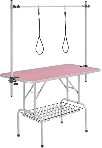 costoffs 46 Foldable Pet Grooming Table for Large Dogs, Adjustable, Pink