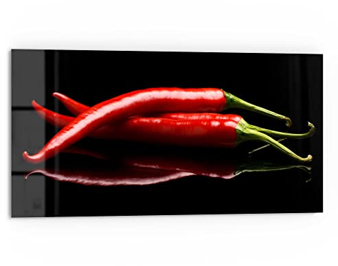 DEQORI Küchenrückwand Glas | Motiv Drei Chilischoten | 80x40 cm | Bad- oder Herd-Rückwand | Herdblende Spritzschutz für Küche & Badezimmer | moderne Deko für Fliesenspiegel