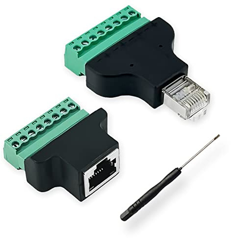 BRIEFCEC RJ45-Klemmenblock 8-poliger Adapter, Covvy CCTV/DVR-Ethernet-Anschluss RJ45-Buchse auf 8-poligen RJ45-Schraubstecker (1xBuchse + 1xStecker)