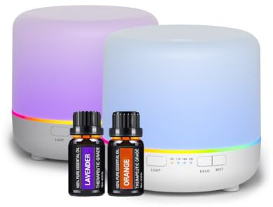 Diffuseur d'arômes 200 ml Diffuseur d'huiles essentielles colorées avec mode de brume réglable, diffuseur d'arôme automatique pour chambre à coucher, bureau, voyage (Blanc-2Z-JY02)