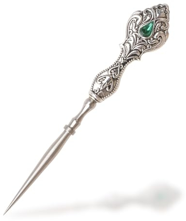URROMA Silver Vintage Embroidery Awl, 1 Piece European Style Sewing Tool Kit Sewing Awl with Red Rhinestone Handle Awl Scribe Tools for Punch Stitching DIY Craft