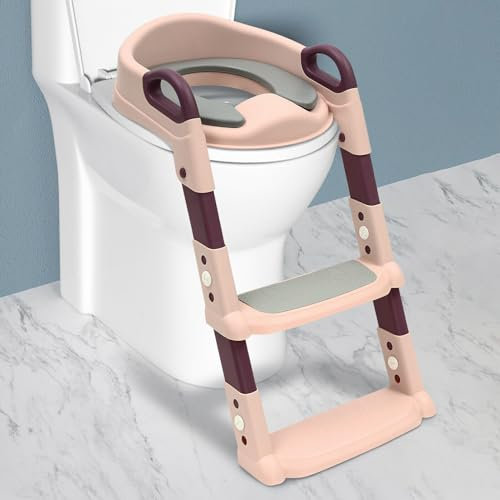 Toilettentrainer mit Treppe,Töpfchen Trainer für Kinder WC Sitz Toilettensitz mit Treppe Toilette Toilettentrainer Kinder Baby Toilettensitz (A2 Rosa)