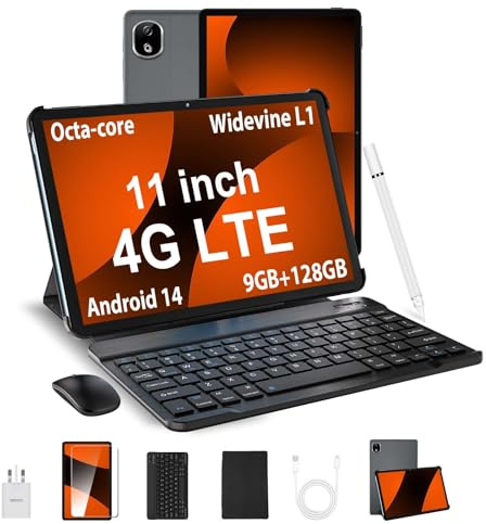 DOOGEE T30E Tablet with Keyboard, 11 Inch Tablet with Pen, 128GB ROM, 4G LTE Dual SIM Android Tablets, Android 14 Tablets with Sim Card Slots, 8000mAh/Bluetooth 5/5G WiFi/Widevine L1, Gray