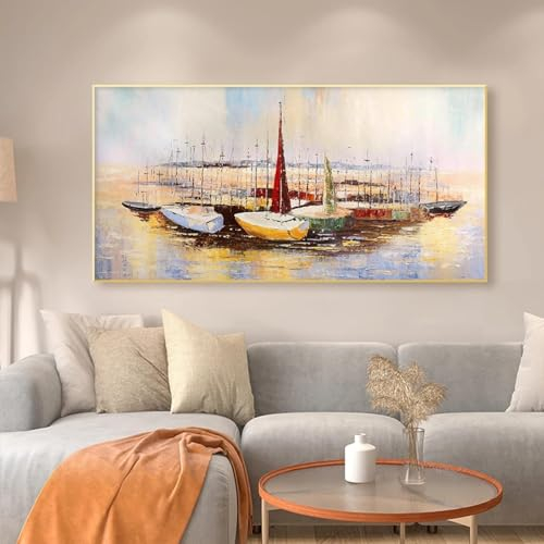 JACBON Abstraktes Segelboot-Meer-Ölgemälde, Druck auf Leinwand, Kunstwerke, Poster, Heimdekoration, Wandkunst, Bilder für Wohnzimmer, Gemälde, 60 x 120 cm, rahmenlos