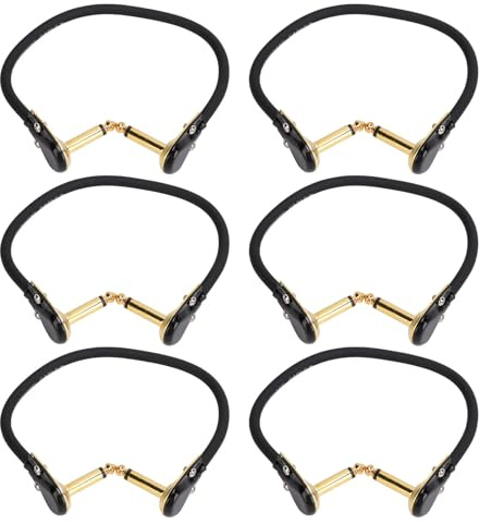 6 Stück Gitarrenpedalkabel, 30 Cm Effektpedal-Patchkabel mit Flexiblem PVC-Gehäuse für Verstärker und Tastaturen (Flach kopf Gold)