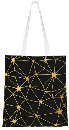 Wykjtwo Gold, Schwarz, Sterne, Netzwerk, Seamless, Muster, Tragetasche Canvas-Tasche Einkaufshandtasche Einkaufstüten, Mehrzweck-Schultertaschen aus Canvas