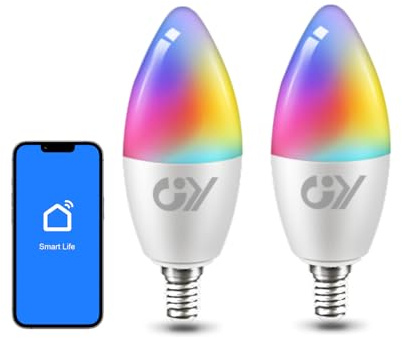 GY Mesh Glühbirne E14 LED Bluetooth Mesh C37, 6W 580LM ersetzt 60W, Smarte Glühbirne, Smart Home WIFI Leuchtmittel, Musiksynchroner Farbwechsel Lampe, 2er-Pack
