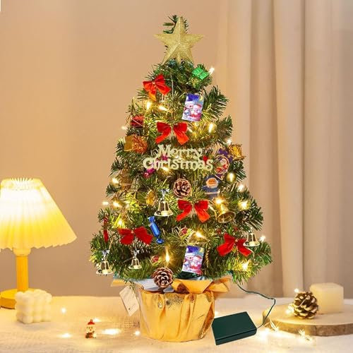 Albero di Natale da Tavolo, 60 cm Mini Alberi di Natale a Led, Albero di Natale Artificiale, Albero Natale Piccolo con Luci, Mini Arberi di Natale Artificiali Decorazione Tavolo