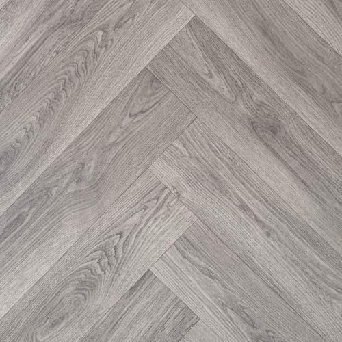 Light Grey Herringbone Effect Magic Vinyl Flooring 2.8mm Thick Lino Roll Bathroom Kitchen (3m Wide x 3m Long)