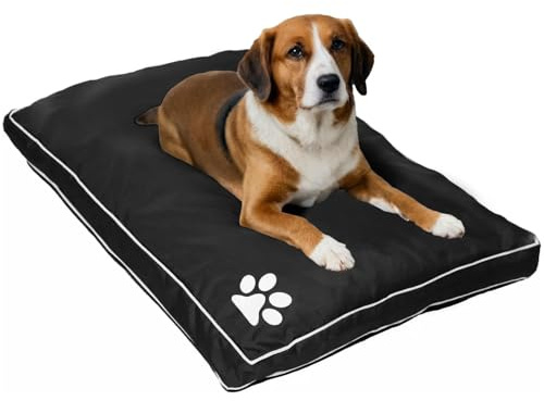 Large and Extra Large Dog Beds Cushion Waterproof Mattresses Washable Zipped Cover With Cushion | Super Soft Cosy Plush Comfy Heavy Duty Dogs Puppy Pet Bed Mattresses Cushions (L,Black)