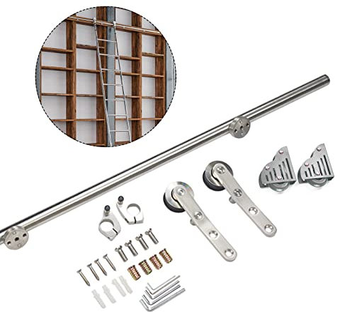 SZITW Rollleiter-Hardware-Bibliothek, 2 m – 3 m Schiebeleiter-Hardware-Kit (ohne Leiter), Mobile Leiterschiene aus Edelstahl mit Rundrohr, mit Bodenrollen (Größe: 244 cm-2)